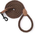 Dog Leash, Braided Cotton Rope Leashes with Leather Tip - Heavy Duty Metal Clasp, 4FT, 1/2" Thick - Wedding, Walking & Training Leash for Small Medium Large Dogs (Dark Brown)