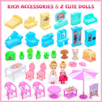 Doll House for Girls, 5-Story 19 Rooms Huge Dollhouse Playset with LED Lights, 2 Dolls, Furnitures, Accessories, DIY Pretend Play House Toys Gifts for Kids, Pink
