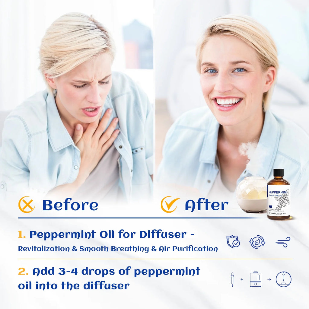 Peppermint Oil for Diffuser Skin Hair Massage, Essential Oil for Muscle Health Wellness-100Ml