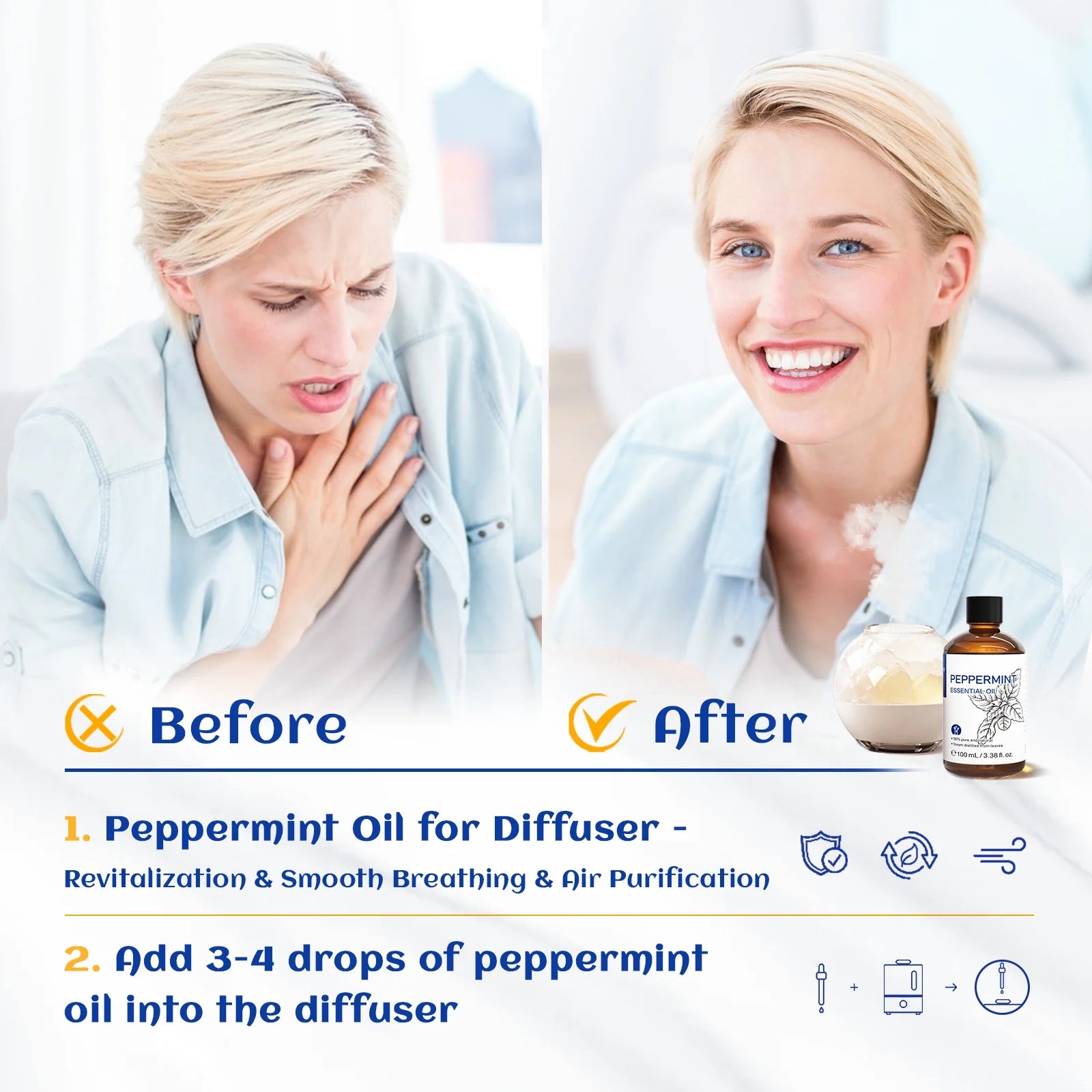 Peppermint Oil for Diffuser Skin Hair Massage, Essential Oil for Muscle Health Wellness-100Ml