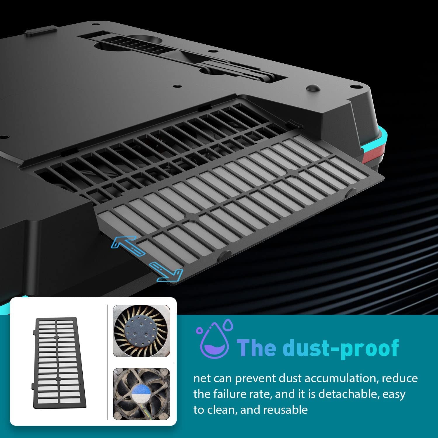 GT500 Powerful Turbo-Fan (5000 RPM) RGB Laptop Cooling Pad with Infinitely Variable Speed,Seal Foam for Rapid Cooling Gaming Laptop,Dust Filter for Protect Laptop,13-17.3Inch Laptop Cooler