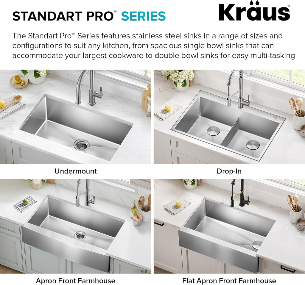 Standart PRO 28-Inch 16 Gauge Undermount Single Bowl Stainless Steel Kitchen Sink, KHU100-28