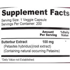 Butterbur Extract: 100Mg per Capsule, 200 Veggie Capsules - Non-Gmo, Vegetarian, Gluten-Free, Dietary Supplement for Unisex Health & Wellness