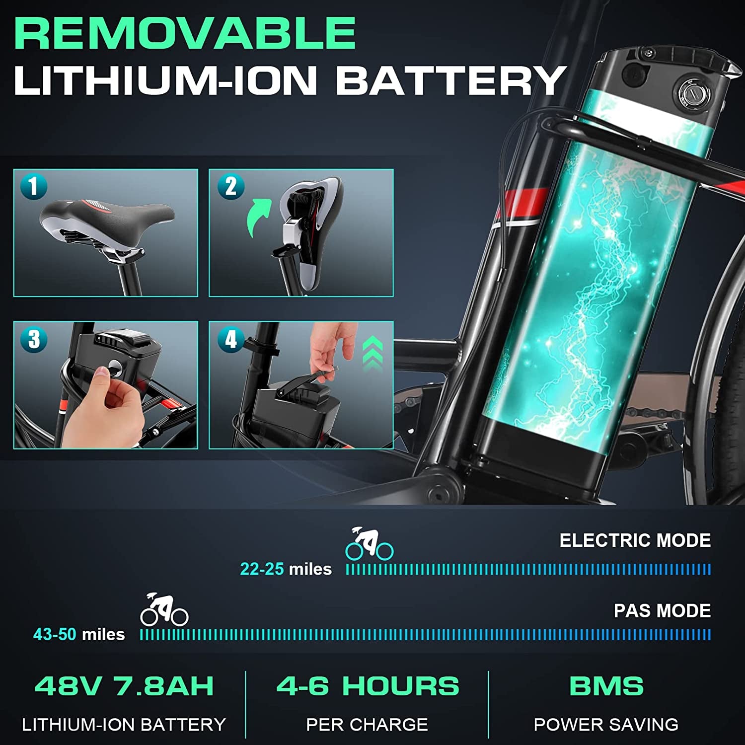 Electric Bike, 26" Electric Cruiser Bike 500W Ebike 20MPH Electric Bike for Adults, 48V Removable Battery, Professional 7 Speed E-Bike, Electric City Commuter Bicycle