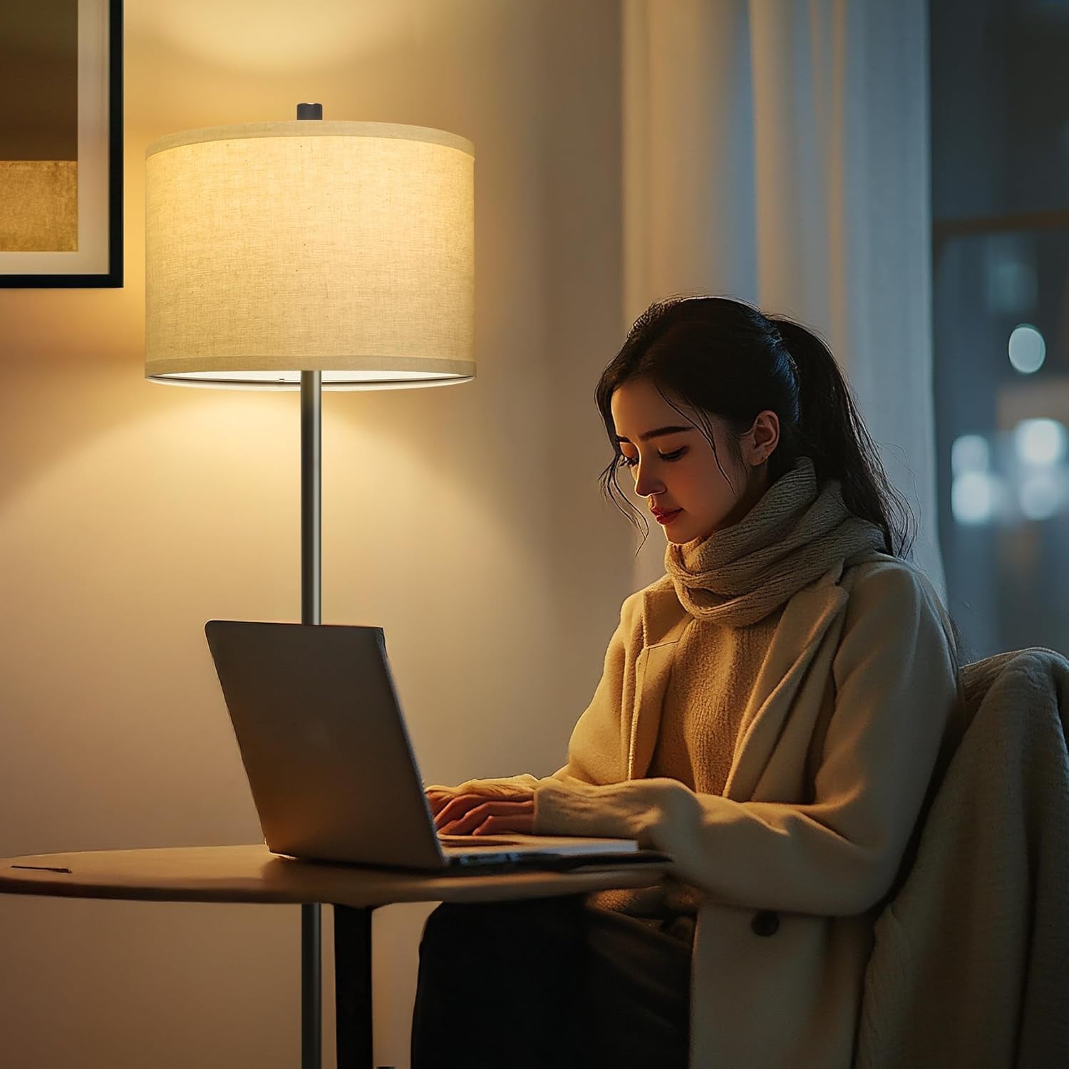 61" Farmhouse Industrial Floor Lamp for Living Room Standing Floor Lamp Rustic Floor Lamps for Living Room Bedroom Tall Lamps with Rotary Switch for Bedroom with Natural Linen Lamp Shade