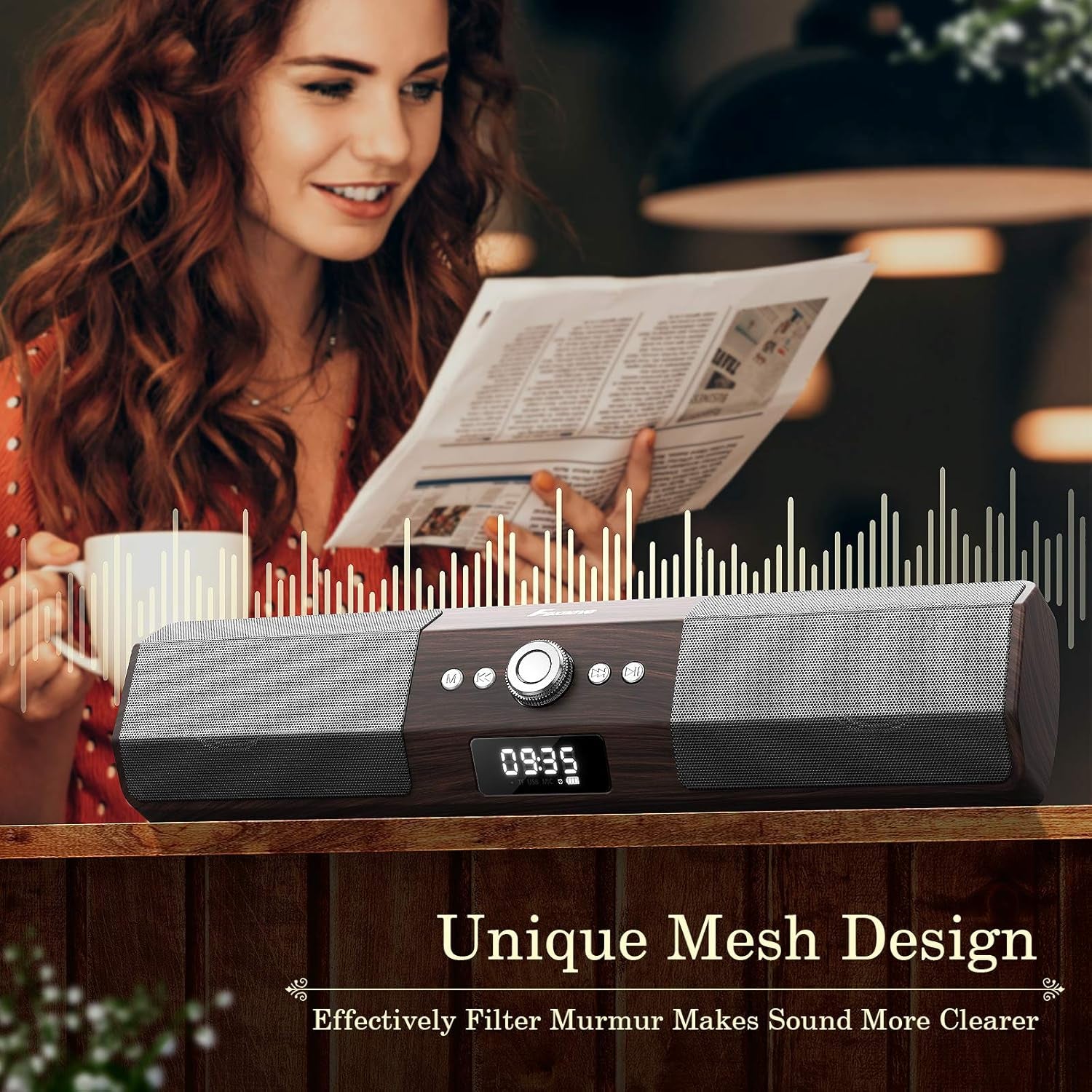 Bluetooth Computer Speakers, 105Db Deep Bass PC Speakers with Auto Noise Filter Home Theater Desktop Speakers Stereo USB Speakers for Pc/Laptop/Tv/Smartphone/Tablet (Brown)