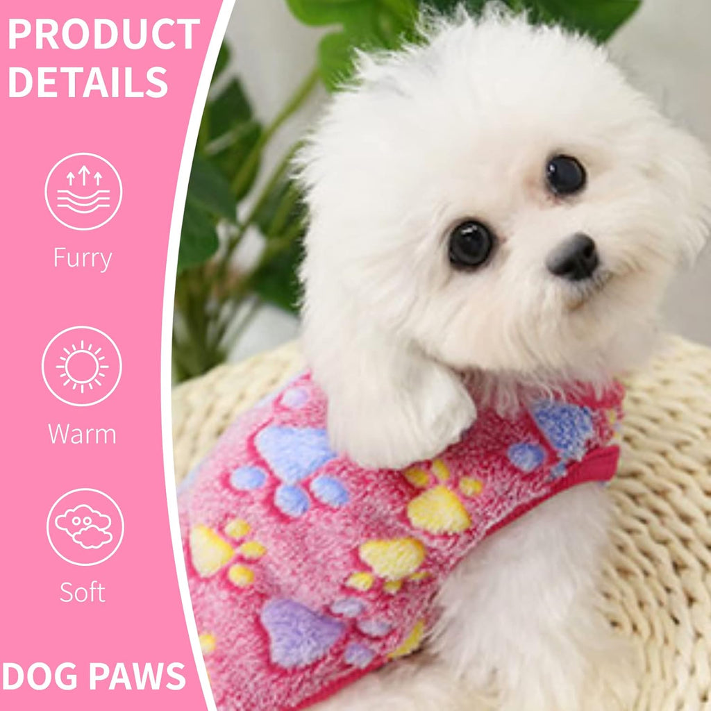 Dog Clothes Set of 2 Pet Clothes for Small Dogs Female Cute Girl Dog Clothes Tiny Dog Sweaters Fleece Cat Sweater Pomeranian Clothes Yorkie (Heart+Paw Print, X-Small)