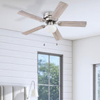 Alvina Traditional 44 Inch Ceiling Fan with Light, LED Flush Mount Ceiling Fan, Indoor Fan with 5 Blades, Gray Oak and Brown Walnut Blade Finish Options, Satin Nickel (51585-01)