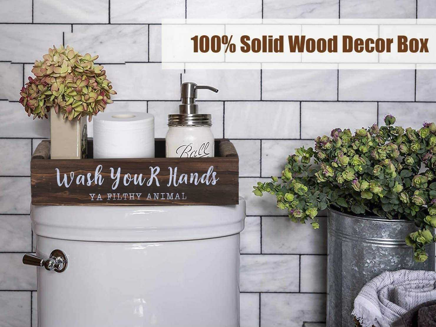 Farmhouse Bathroom Decor,Rustic Bathroom Decor Storage Box, Rustic Bathroom Decor Box with Funny Bathroom Signs, Funny Bathroom Decorations, Rustic White Bathroom Accessories…