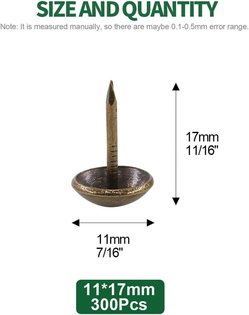 300Pcs [ 7/16" in Diameter] Antique Upholstery Tacks Furniture Nails Pins Kit for Upholstered Furniture Cork Board or DIY Projects - Bronze