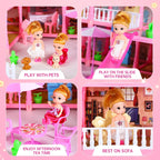 Doll House for Girls, 5-Story 19 Rooms Huge Dollhouse Playset with LED Lights, 2 Dolls, Furnitures, Accessories, DIY Pretend Play House Toys Gifts for Kids, Pink
