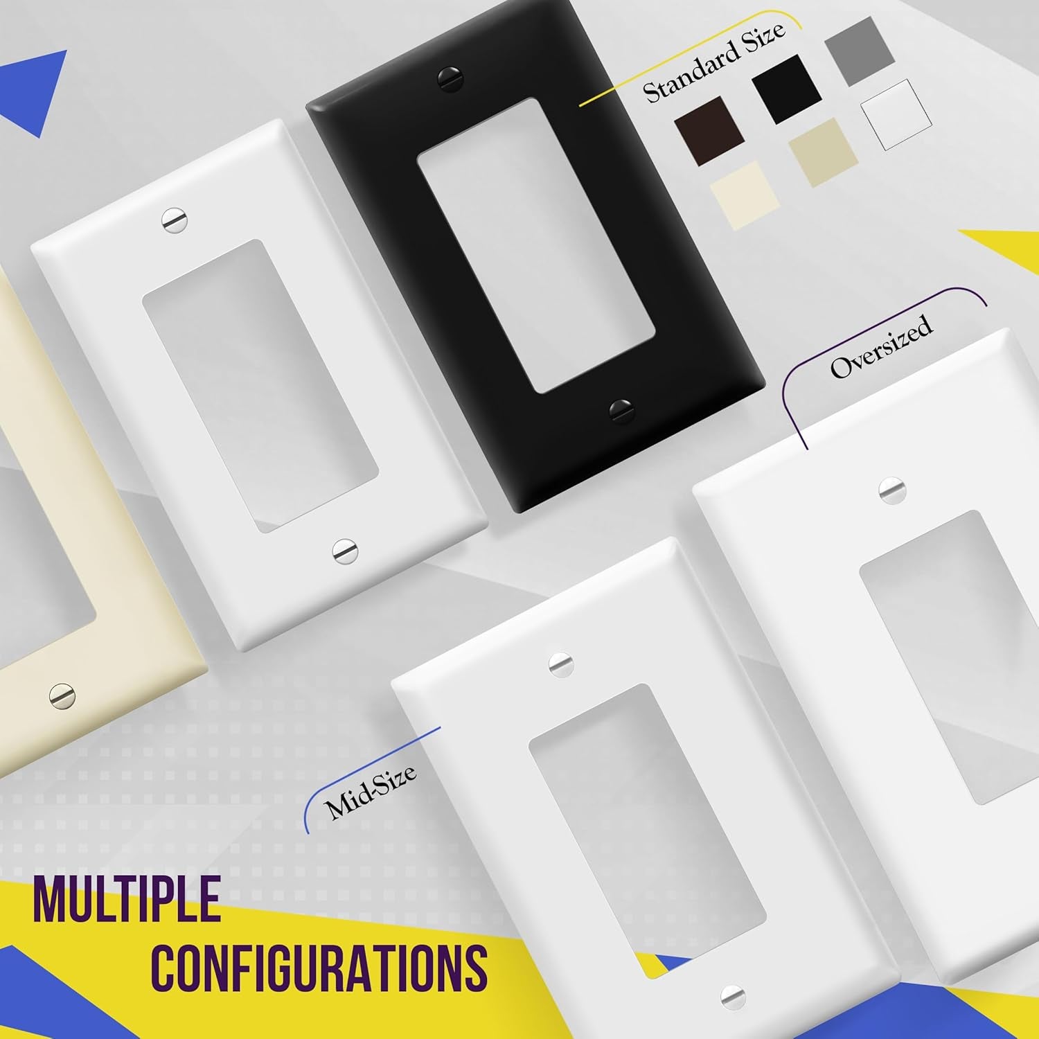 Decorator Light Switch or Receptacle Outlet Wall Plate, Gloss Finish, Size 1-Gang 4.50" X 2.76", Unbreakable Polycarbonate Thermoplastic, UL Listed, 8831-W, White