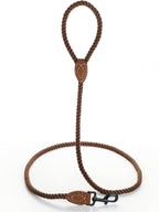 Dog Leash, Braided Cotton Rope Leashes with Leather Tip - Heavy Duty Metal Clasp, 4FT, 1/2" Thick - Wedding, Walking & Training Leash for Small Medium Large Dogs (Dark Brown)