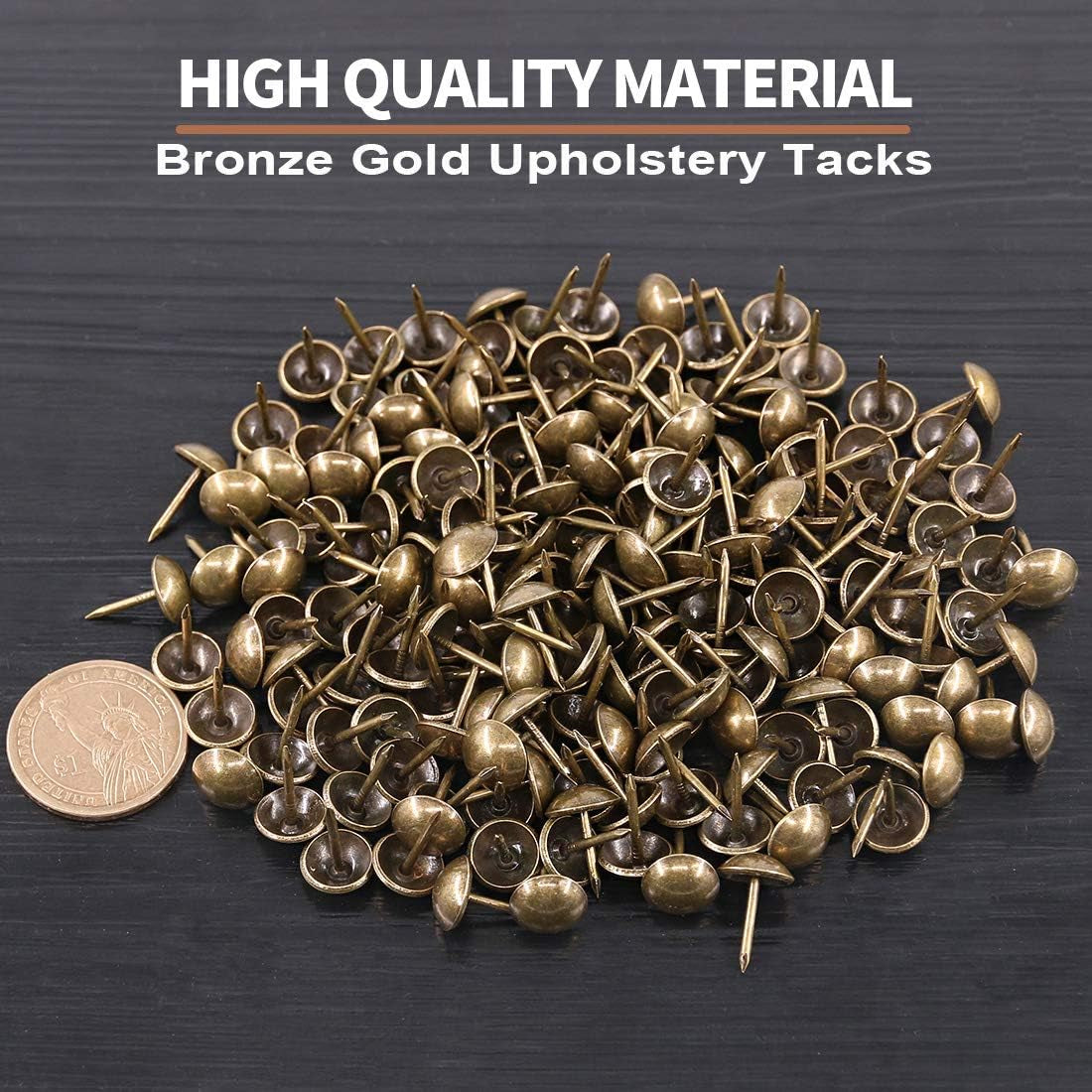 300Pcs [ 7/16" in Diameter] Antique Upholstery Tacks Furniture Nails Pins Kit for Upholstered Furniture Cork Board or DIY Projects - Bronze