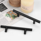 (25 Pack Flat Black Modern Kitchen Cabinet Pulls 3-3/4" Hole Centers Euro T Bar Stainless Steel Cupboard Dresser Handles