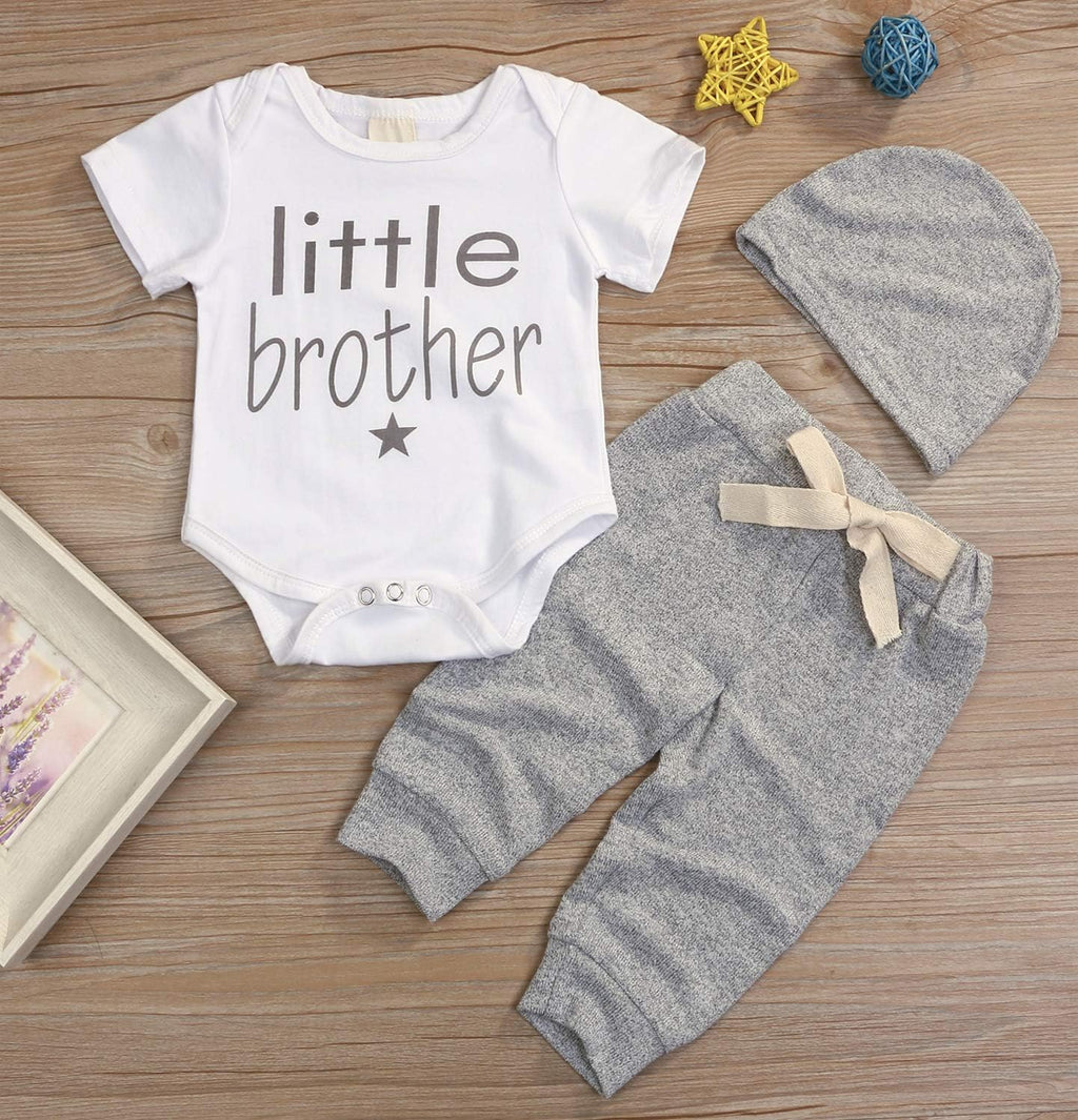 3Pcs Baby Boy Clothes Newborn Infant Bodysuit Summer Cotton Short Sleeve Romper +Pants+Hat Outfits Set (White#4, 6-12 Months)