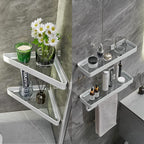Bathroom Shelves Wall Mounted Glass Corner Shelf for Bathroom Floating Shelf Tempered Glass Wall Organizer 2-Tier(White)