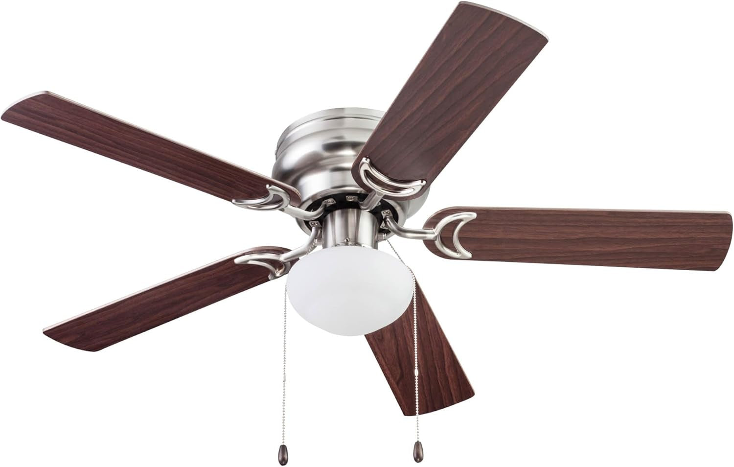 Alvina Traditional 44 Inch Ceiling Fan with Light, LED Flush Mount Ceiling Fan, Indoor Fan with 5 Blades, Gray Oak and Brown Walnut Blade Finish Options, Satin Nickel (51585-01)