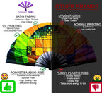 Large Hand Folding Fan for Men/Women Chinese/Japanese Bamboo with Leather Cloth Fabric Dance Festival Fan Handheld Folding Fans (Rainbow Cube)