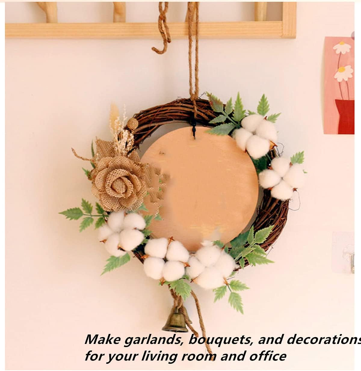 7 Natural Cotton Dried Flower Ornaments, Christmas Decorative Vases Showcasing Wreaths of Family Wedding Flowers, Nordic Rustic Decor (Pink)