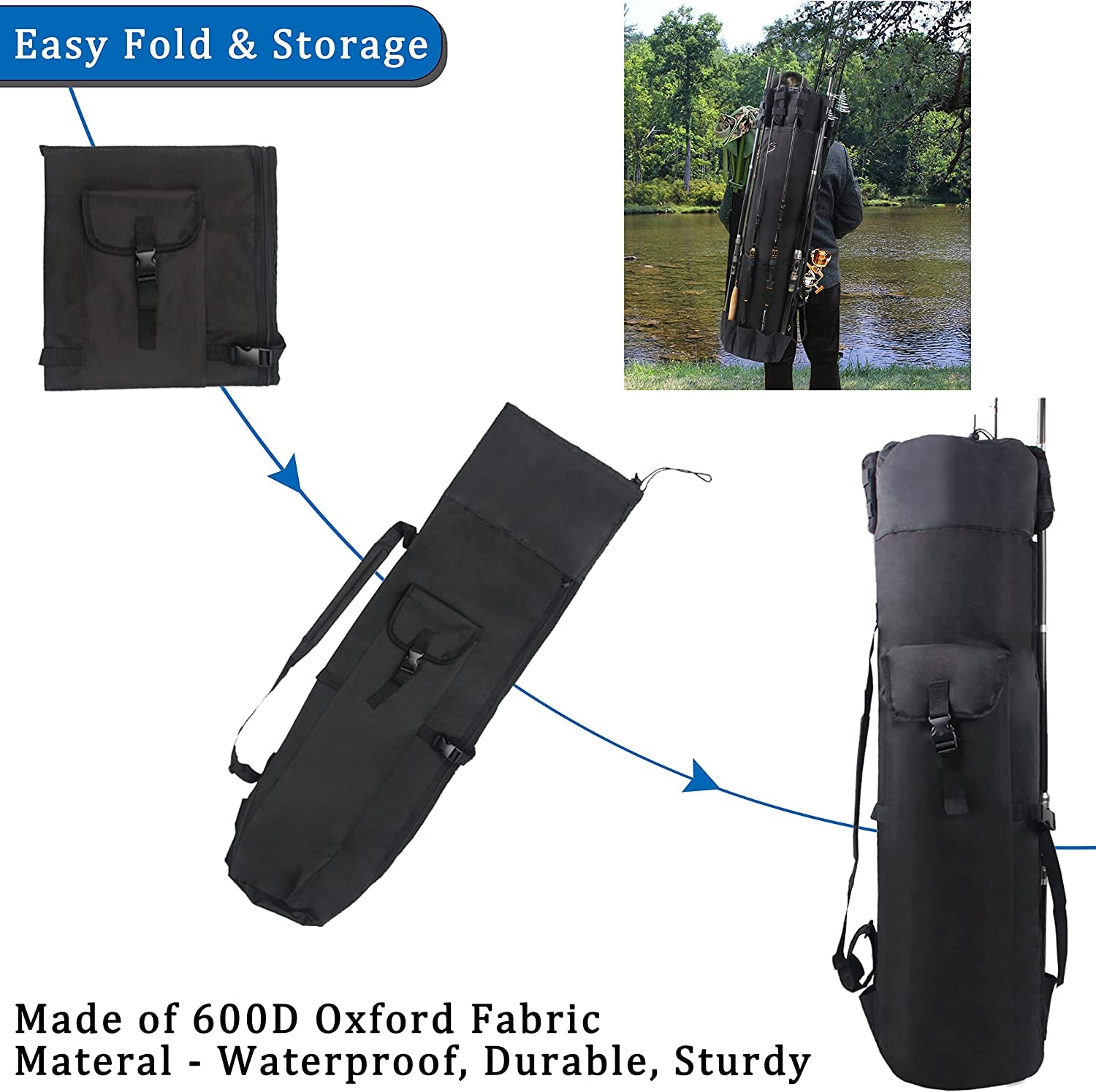 Fishing Rod Carrier Pole Bag Reel Case Large Capacity Waterproof Travel Carry Case Fishing Gear Perfect Gifts for Men Family
