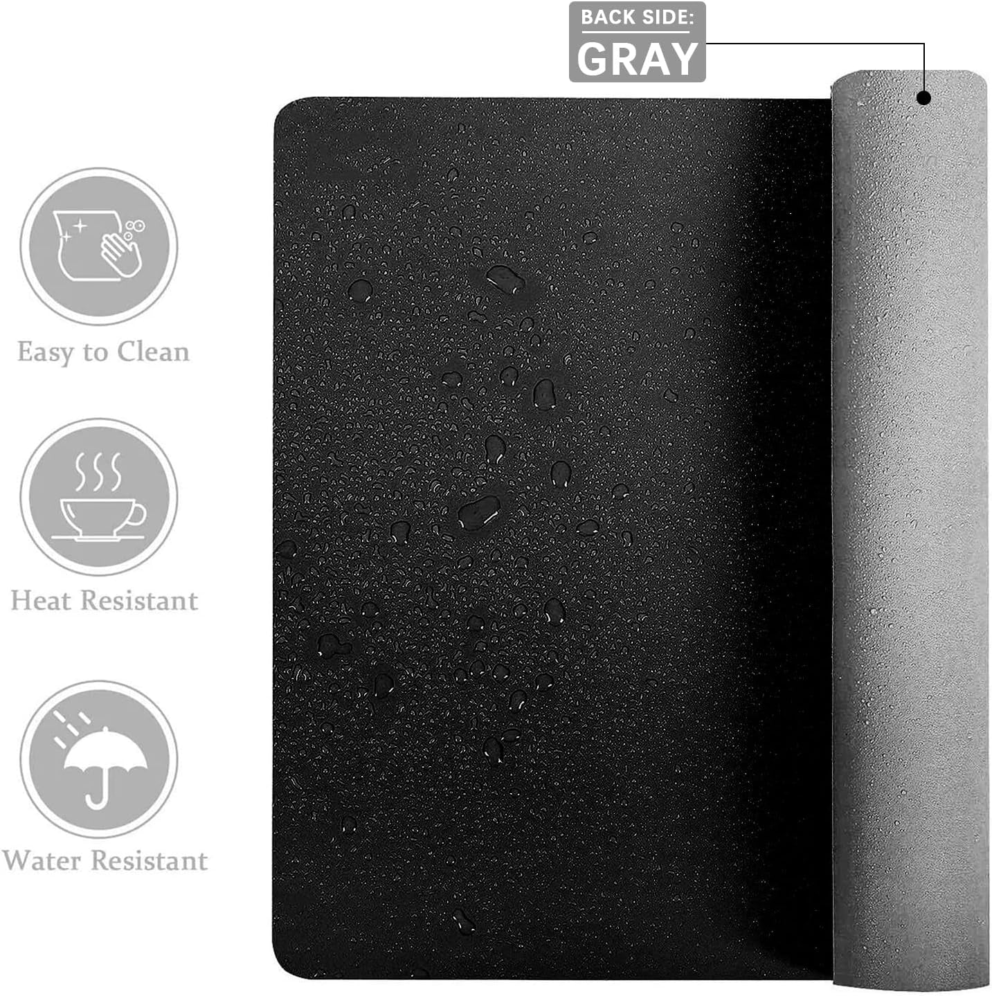 Double-Sided PU Leather Desk Pad - Non-Slip Large Mouse Pad & Desk Mat for Office, Home - Waterproof, Easy to Clean, Durable Dual-Sided Surface (23.6"X13.7", Black)