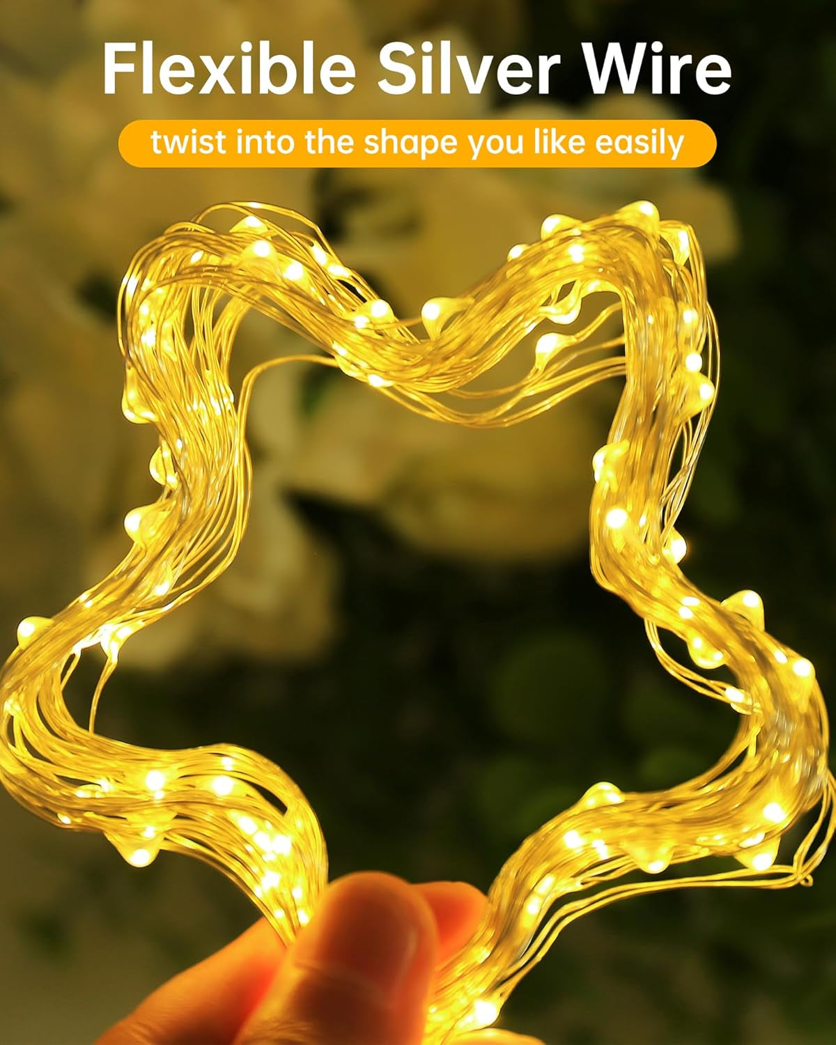USB Powered Fairy Lights, 2 Pack 33Ft 100 LED, Flexible Silver Wire, Mini String Lights for Christmas Tree/Bedroom/Camping/Holiday Indoor Decoration, Warm White