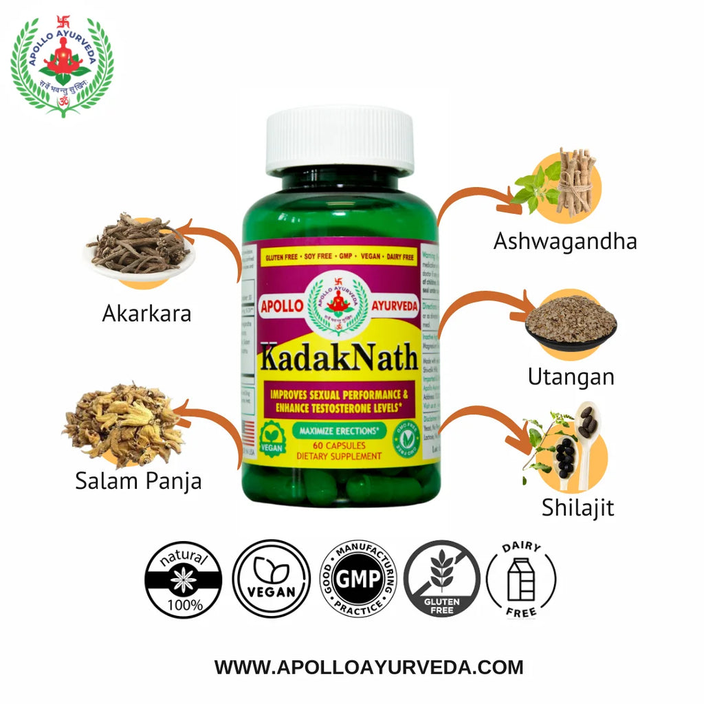 Kadaknath | Ayurvedic Vitality and Energy Capsules with Organic Ashwagandha, Himalayan Organic Shilajit and More - Herbal Supplement for Men'S Health & Wellness - 60 Capsules
