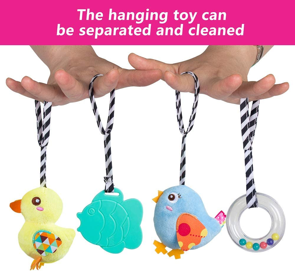 Baby Car Seat Toys, Activity Spiral Hangings Pram Toys, Plush Crib Toys with Squeaky for Boy or Girl (Duck)