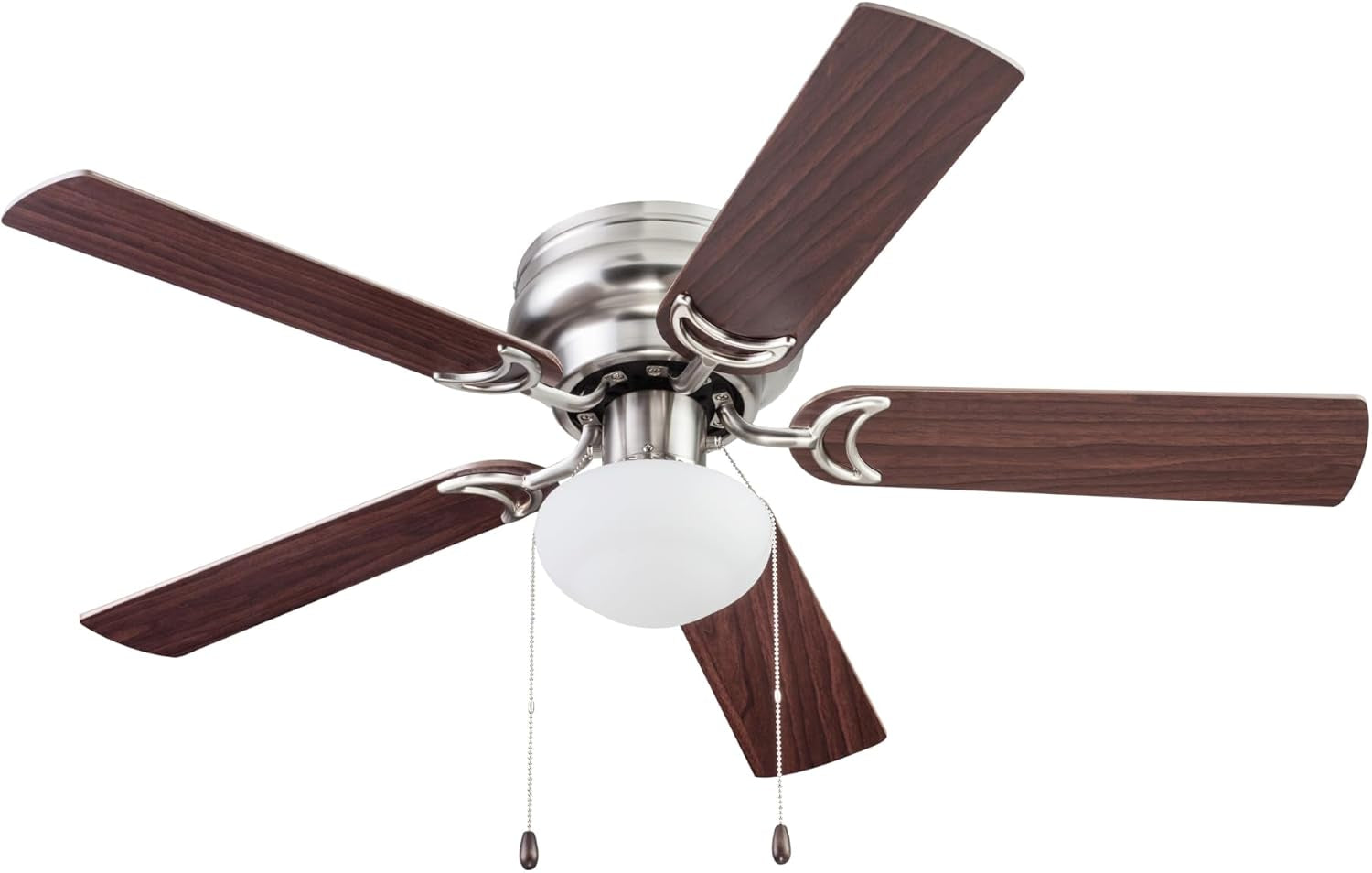 Alvina Traditional 44 Inch Ceiling Fan with Light, LED Flush Mount Ceiling Fan, Indoor Fan with 5 Blades, Gray Oak and Brown Walnut Blade Finish Options, Satin Nickel (51585-01)