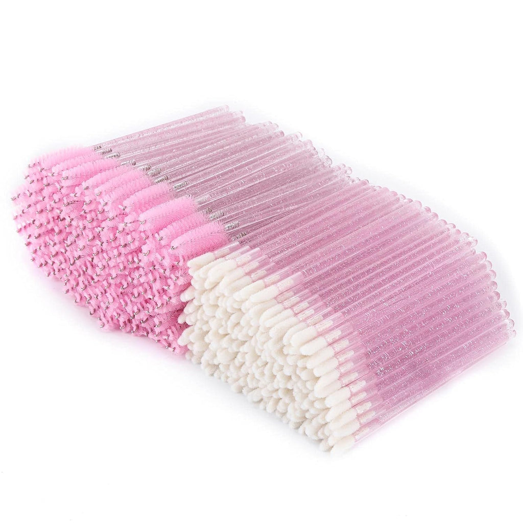 400 Spoolies Mascara Wand and Lip Brush Disposable Lash Brushes for Eyelash Extensions, Lipstick Lip Gloss Wands Applicator Tool (Pink)