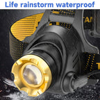 LED Rechargeable Headlamp with 2 USB Cable, 9900 Lumen Ultra Bright Searchlight with 3 Modes, 90° Adjustable for Outdoor Camping, Running, Cycling,Climbing