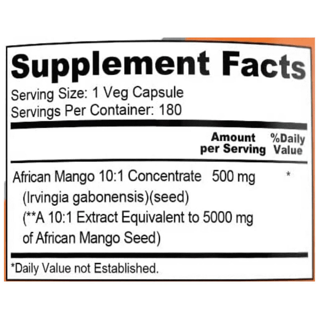 African Mango Extract: 5,000 Mg Veggie Caps, 180 Capsules, Non-Gmo & Gluten-Free, Dietary Supplement for Unisex Adult Health & Wellness