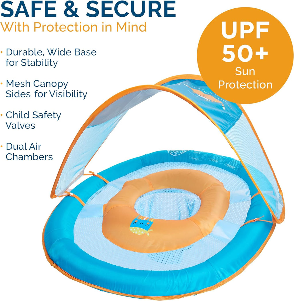 Baby Spring Float with Adjustable Canopy and UPF Sun Protection, Blue Lobster
