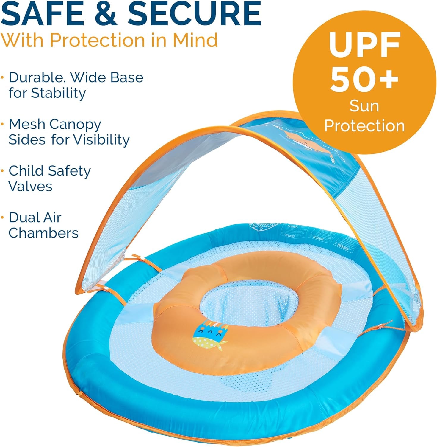 Baby Spring Float with Adjustable Canopy and UPF Sun Protection, Blue Lobster
