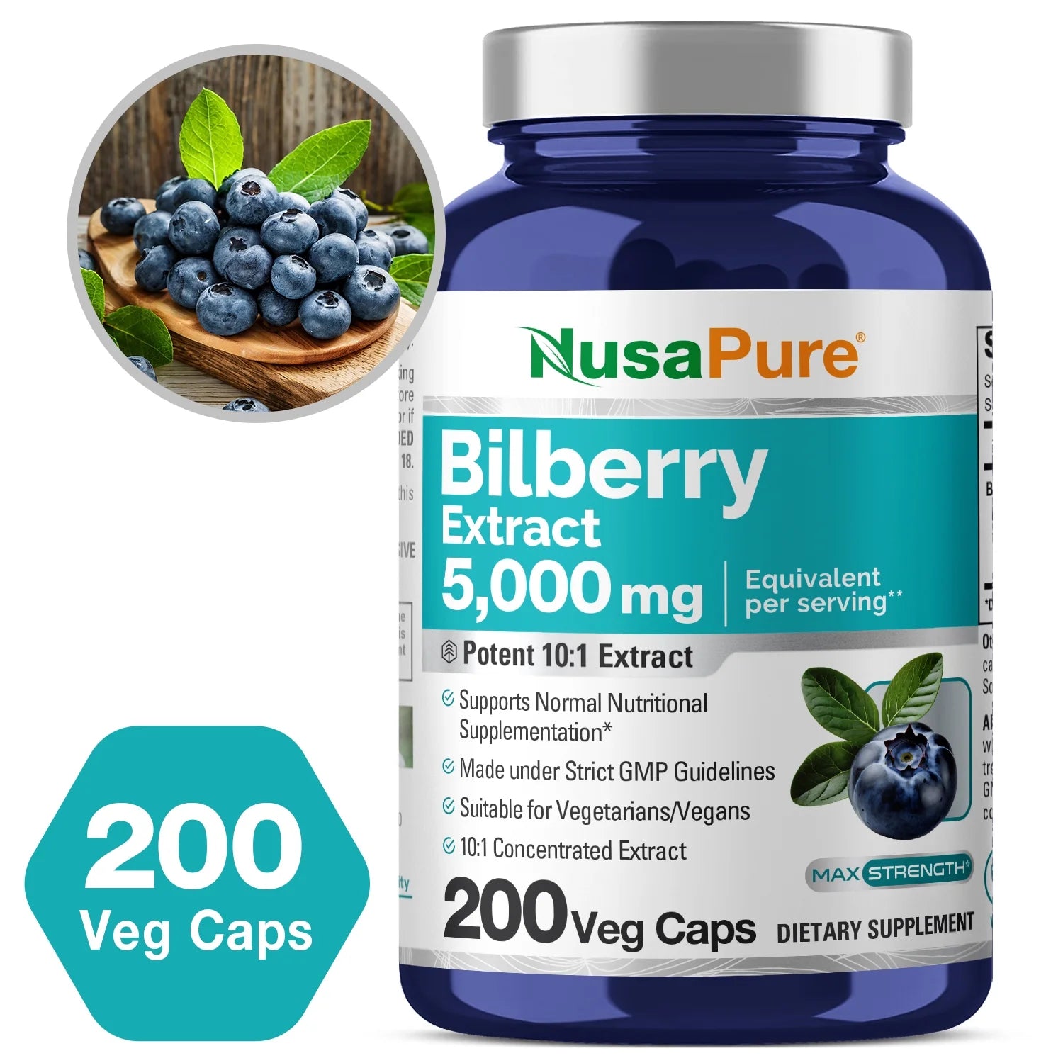 5,000Mg Bilberry Extract: 200 Vegetarian Caps for Wellness & Better Health - Non-Gmo, Vegan, Dietary Supplement for Unisex Adult Health & Wellness