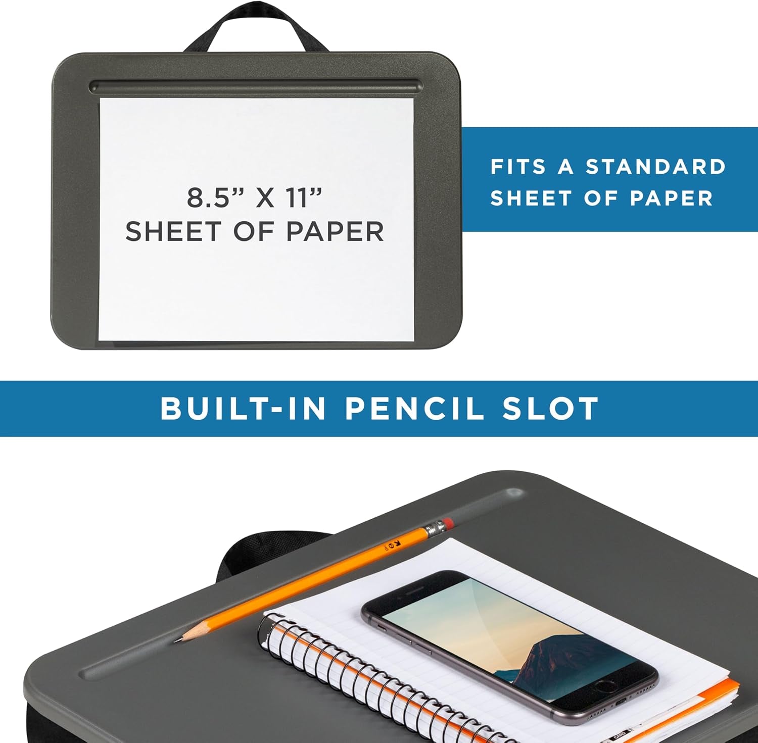 Compact Lap Desk - Fits up to 15 Inch Laptops - Charcoal - Style No. 43105