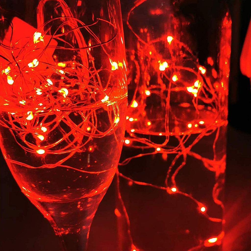 24 Pack Fairy Lights Battery Operated 6.6Ft 20 Led Mini String Lights Silver Wire Starry Lights for DIY Wedding Party Festival Halloween Christmas (Red)