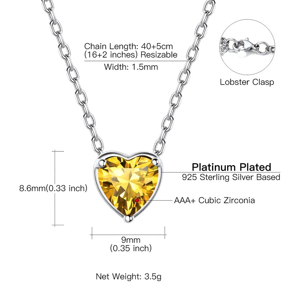 Silver Necklace 925 Sterling Silver Birthstone Love Heart Necklace Gifts for Women