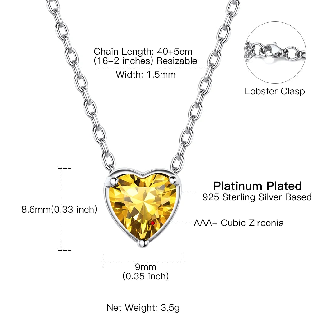 Silver Necklace 925 Sterling Silver Birthstone Love Heart Necklace Gifts for Women