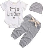 3Pcs Baby Boy Clothes Newborn Infant Bodysuit Summer Cotton Short Sleeve Romper +Pants+Hat Outfits Set (White#4, 6-12 Months)