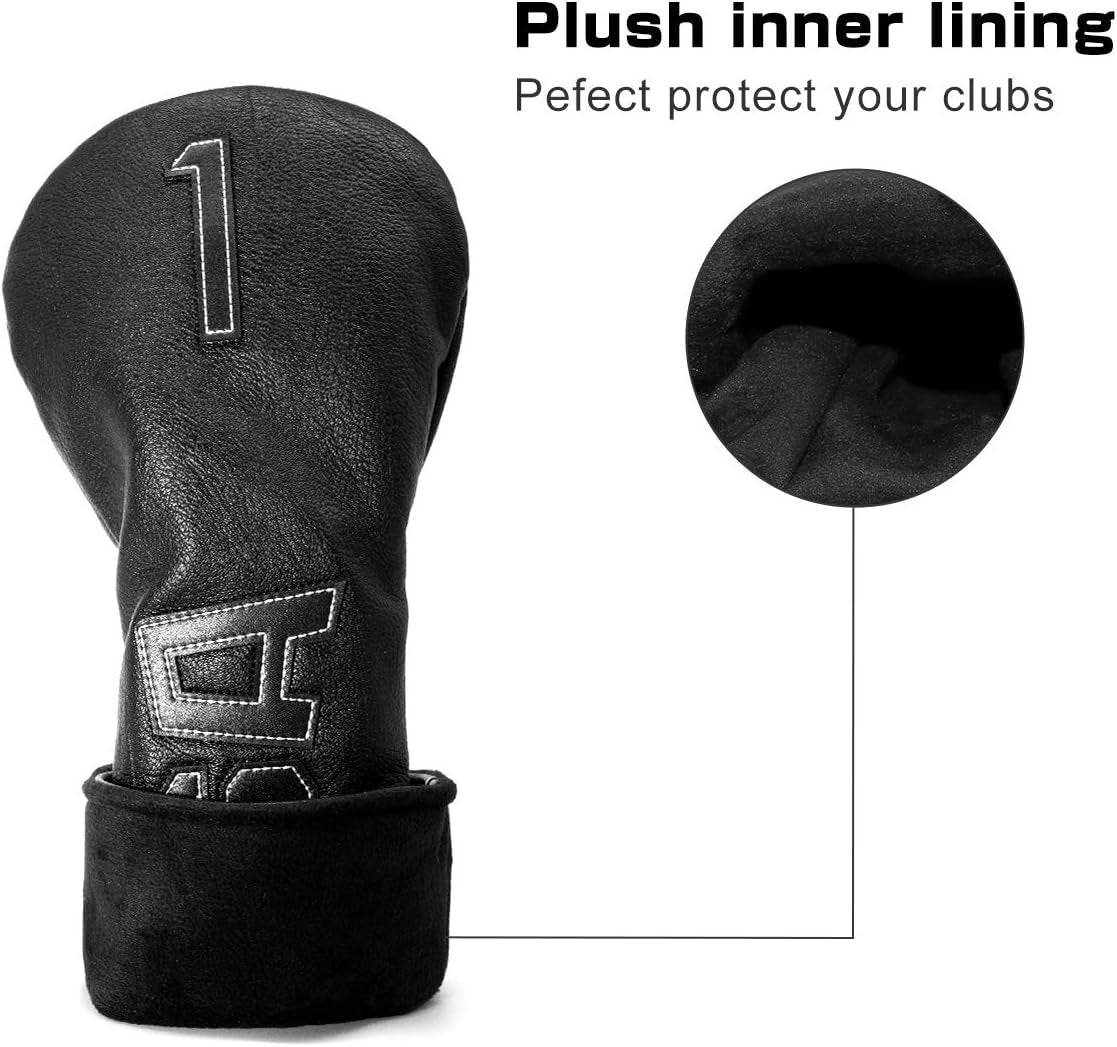Golf Club Head Covers,Usa Golf Driver Headcover Fariway Wood Covers Hybrid Head Covers 3 Wood Headcover Leather Golf Headcover with Number Tag for All Brand