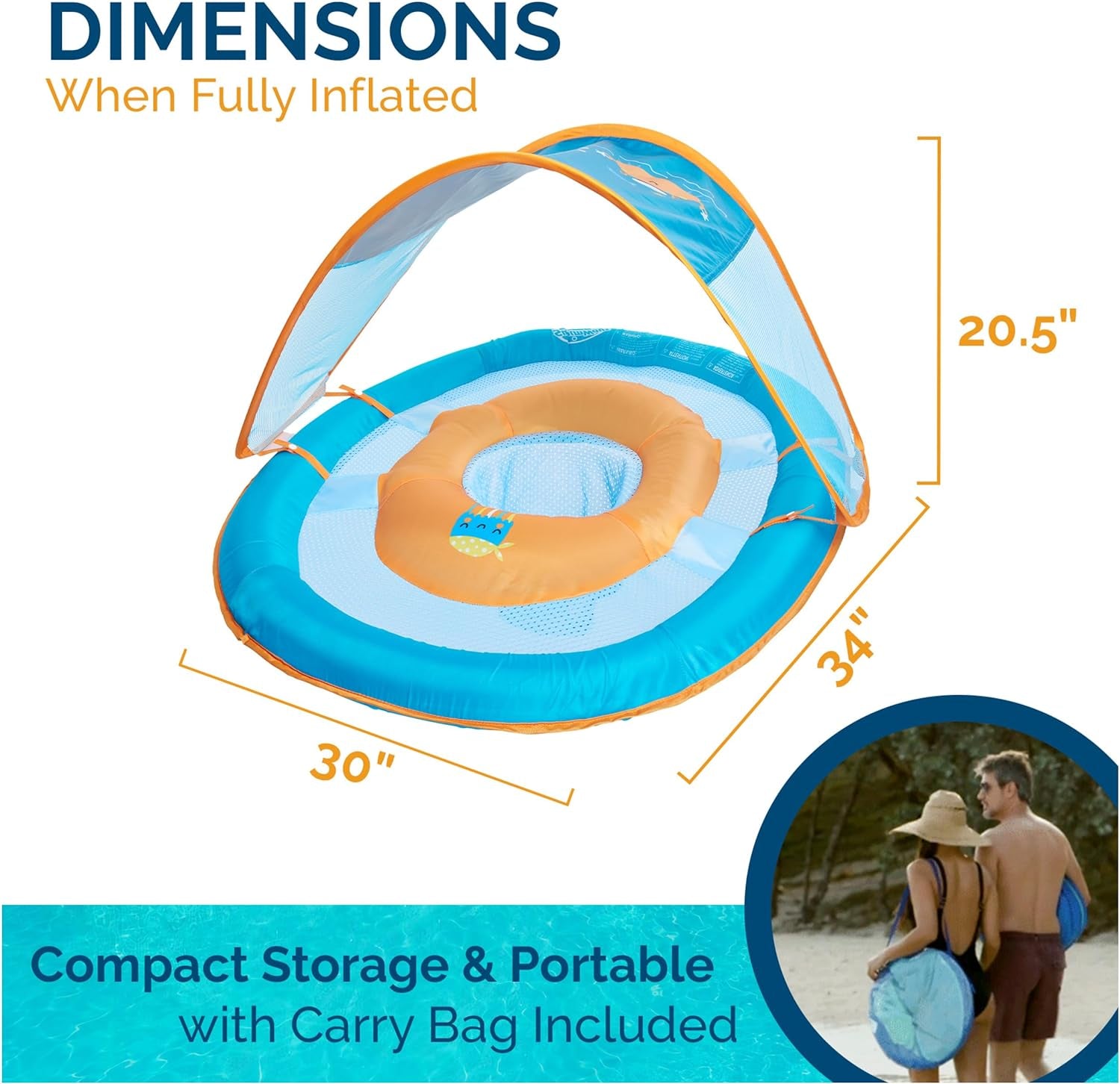 Baby Spring Float with Adjustable Canopy and UPF Sun Protection, Blue Lobster