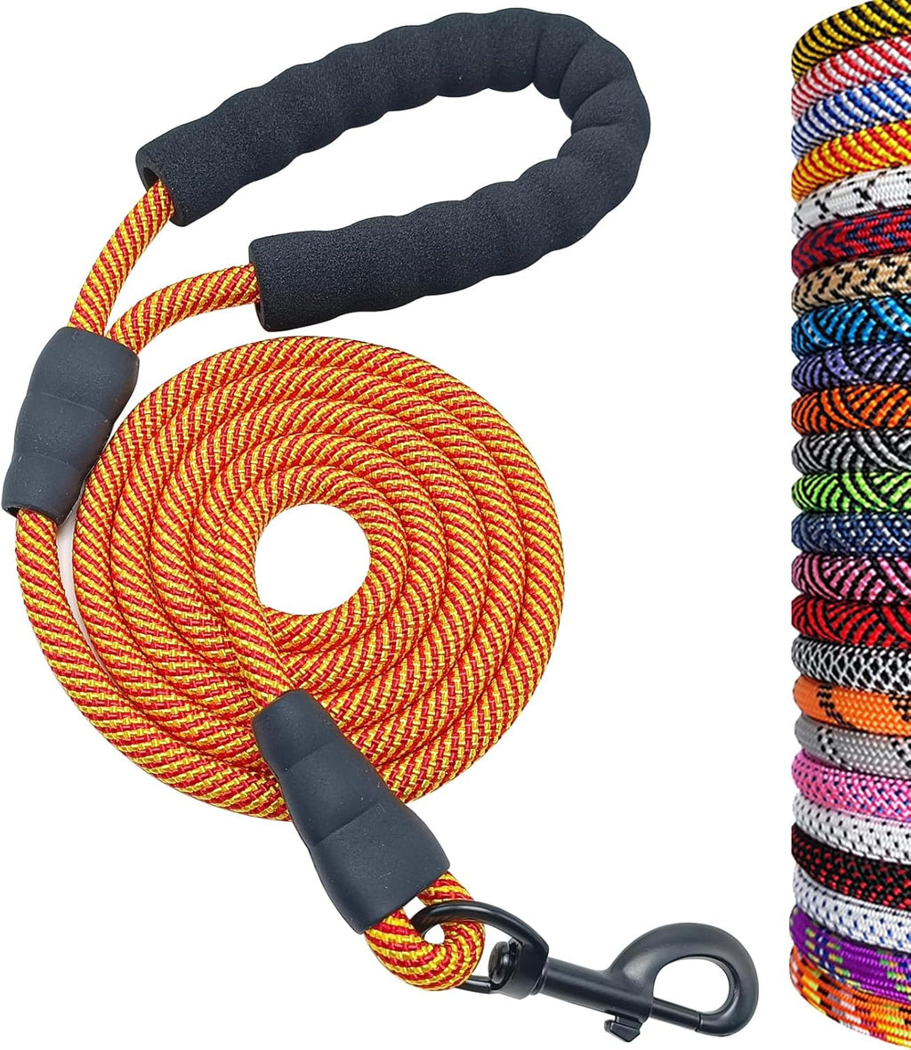 Heavy Duty Rope Dog Leash, 6 FT Nylon Pet Leash, Soft Padded Handle Thick Lead Leashes for Large Medium Dogs (Orange, 1/2" X 6Ft)