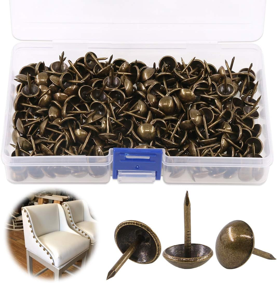 300Pcs [ 7/16" in Diameter] Antique Upholstery Tacks Furniture Nails Pins Kit for Upholstered Furniture Cork Board or DIY Projects - Bronze