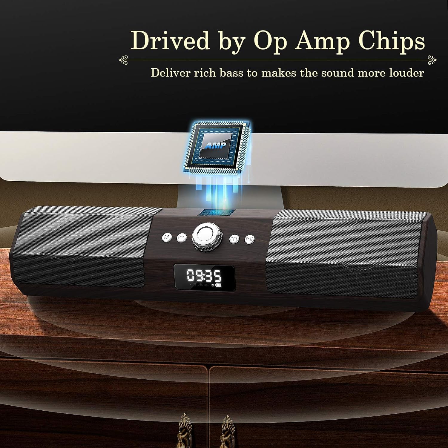 Bluetooth Computer Speakers, 105Db Deep Bass PC Speakers with Auto Noise Filter Home Theater Desktop Speakers Stereo USB Speakers for Pc/Laptop/Tv/Smartphone/Tablet (Brown)