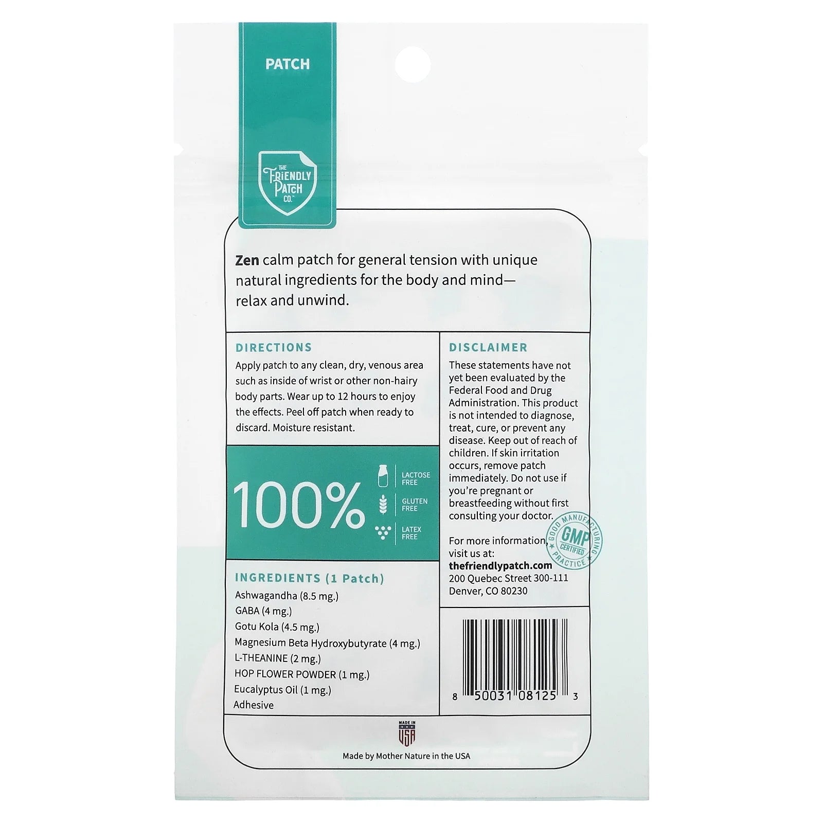 Zen Patch - Stress Patches Relax & Calm Supplement Patch with Ashwagandha, Gaba & Gotu Kola - Health Wellness Supplement Stress Patches Travel 8 Pack