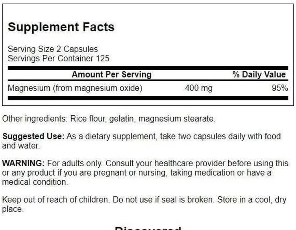 Magnesium - Mineral Supplement for Health & Wellness - Natural Support - (250 Capsules, 200Mg Each)