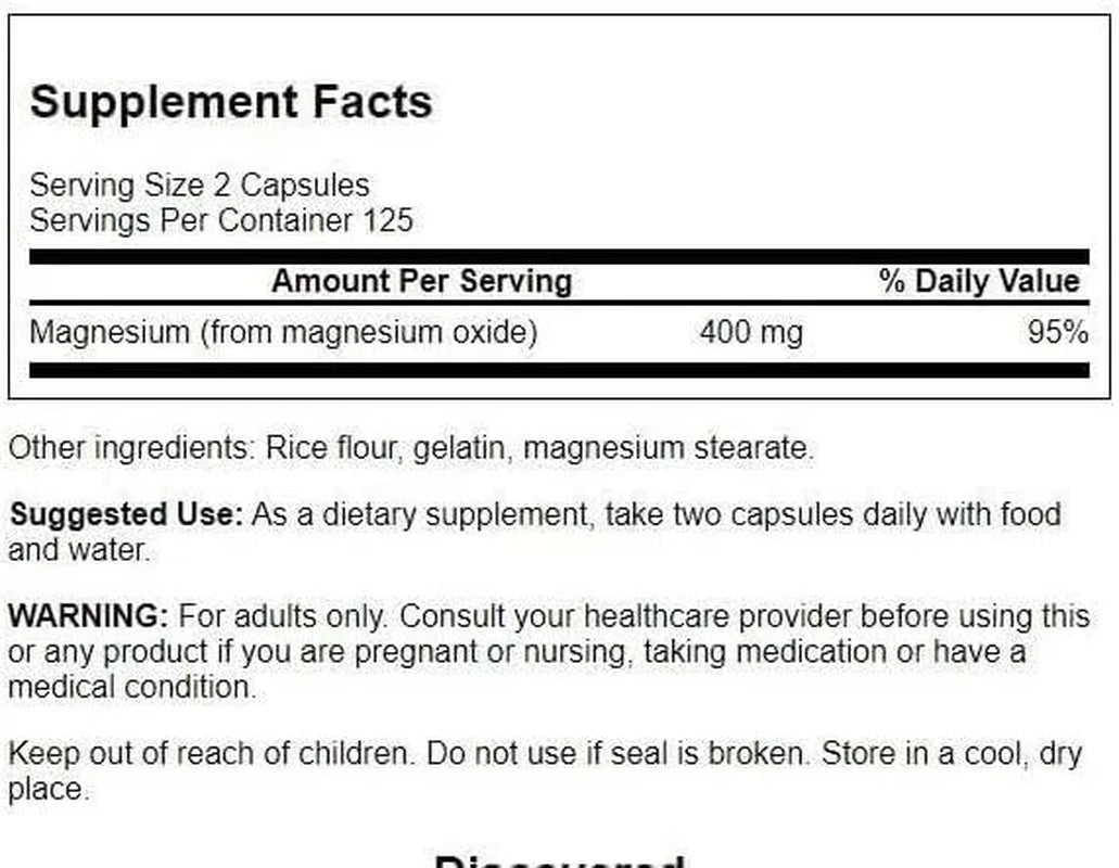 Magnesium - Mineral Supplement for Health & Wellness - Natural Support - (250 Capsules, 200Mg Each)
