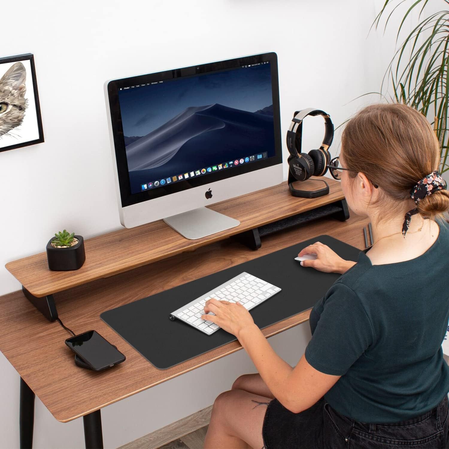 Double-Sided PU Leather Desk Pad - Non-Slip Large Mouse Pad & Desk Mat for Office, Home - Waterproof, Easy to Clean, Durable Dual-Sided Surface (23.6"X13.7", Black)
